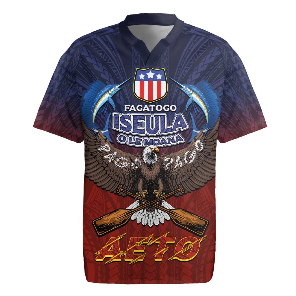 American Samoa Fautasi Rugby Jersey Pago Pago Aeto and Iseula o le Moana of Fagatogo Red-Blue - Polynesian Pride