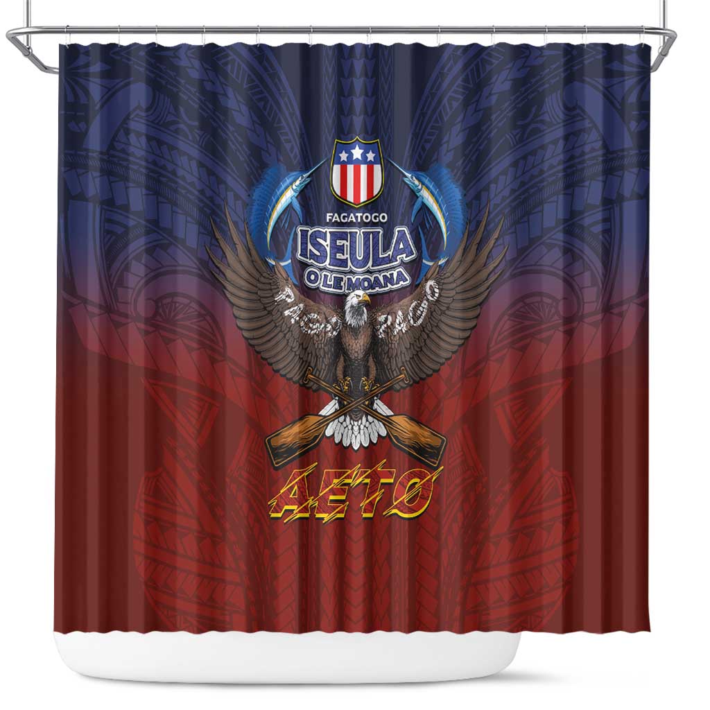 American Samoa Fautasi Shower Curtain Pago Pago Aeto and Iseula o le Moana of Fagatogo Red-Blue - Polynesian Pride