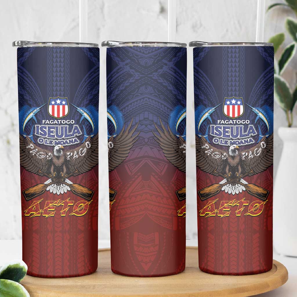 American Samoa Fautasi Skinny Tumbler Pago Pago Aeto and Iseula o le Moana of Fagatogo Red-Blue - Polynesian Pride