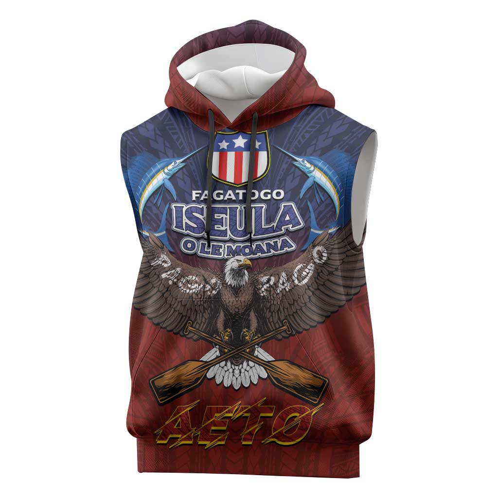 American Samoa Fautasi Sleeveless Hoodie Pago Pago Aeto and Iseula o le Moana of Fagatogo Red-Blue - Polynesian Pride
