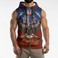 American Samoa Fautasi Sleeveless Zip Hoodie Pago Pago Aeto and Iseula o le Moana of Fagatogo Red-Blue - Polynesian Pride