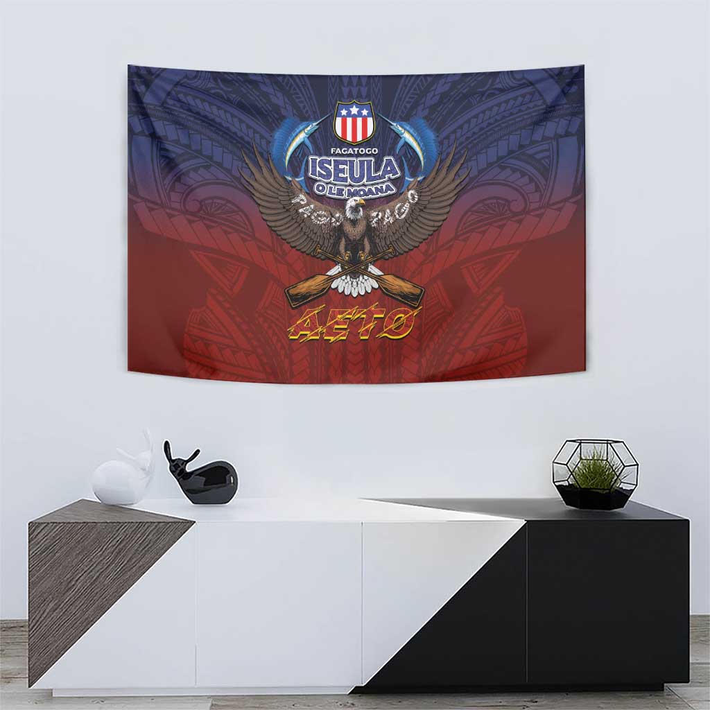 American Samoa Fautasi Tapestry Pago Pago Aeto and Iseula o le Moana of Fagatogo Red-Blue - Polynesian Pride