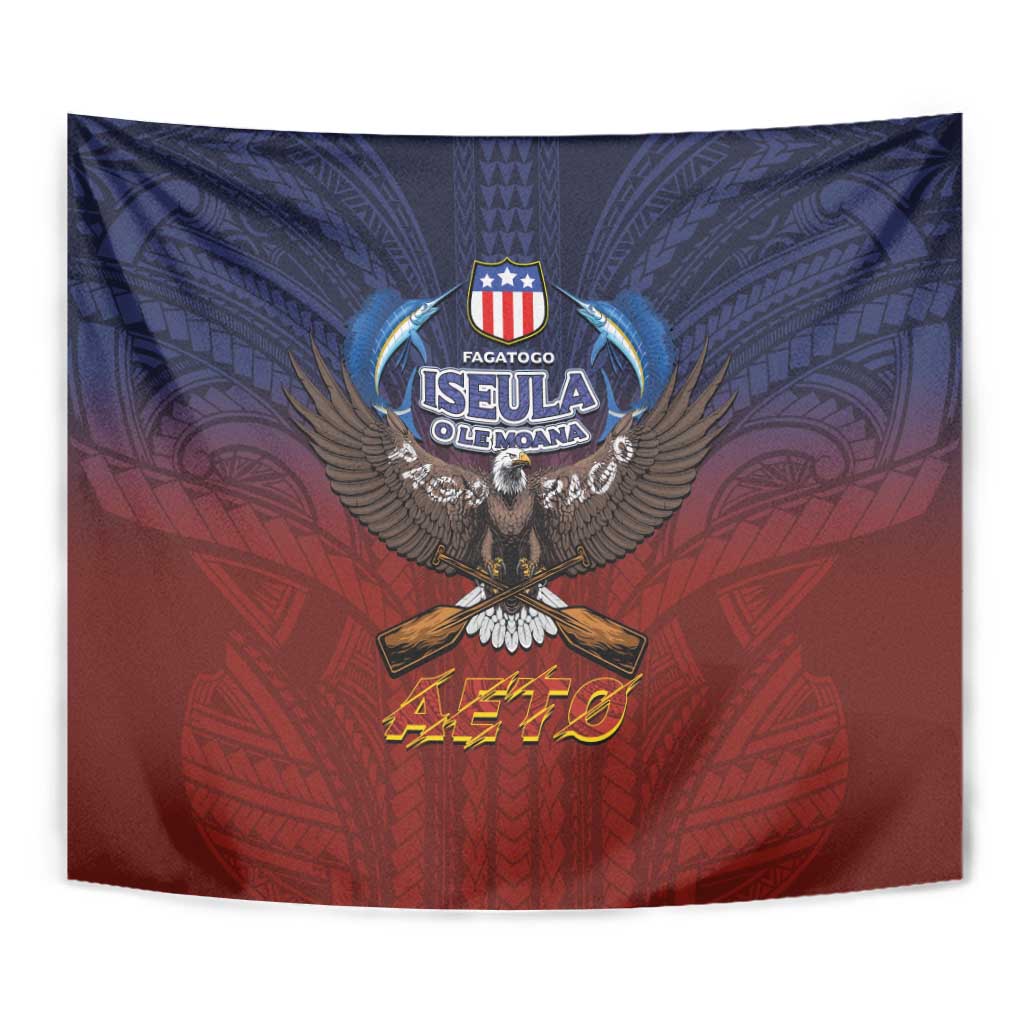 American Samoa Fautasi Tapestry Pago Pago Aeto and Iseula o le Moana of Fagatogo Red-Blue - Polynesian Pride