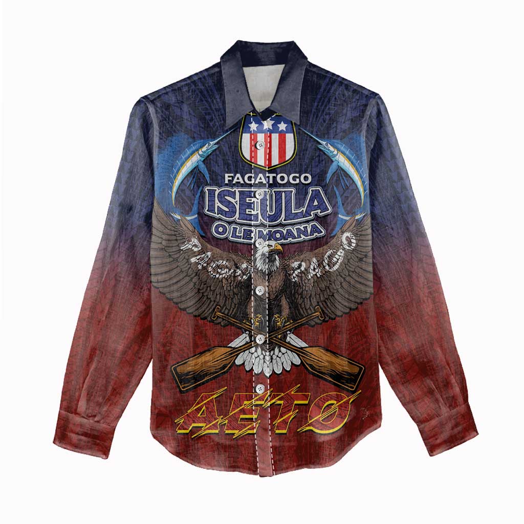 American Samoa Fautasi Women Casual Shirt Pago Pago Aeto and Iseula o le Moana of Fagatogo Red-Blue - Polynesian Pride