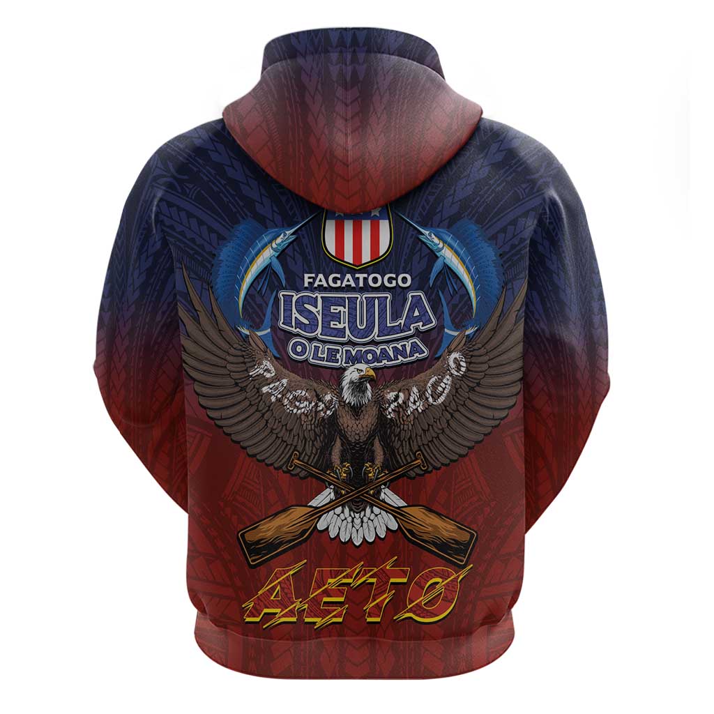 American Samoa Fautasi Zip Hoodie Pago Pago Aeto and Iseula o le Moana of Fagatogo Red-Blue - Polynesian Pride