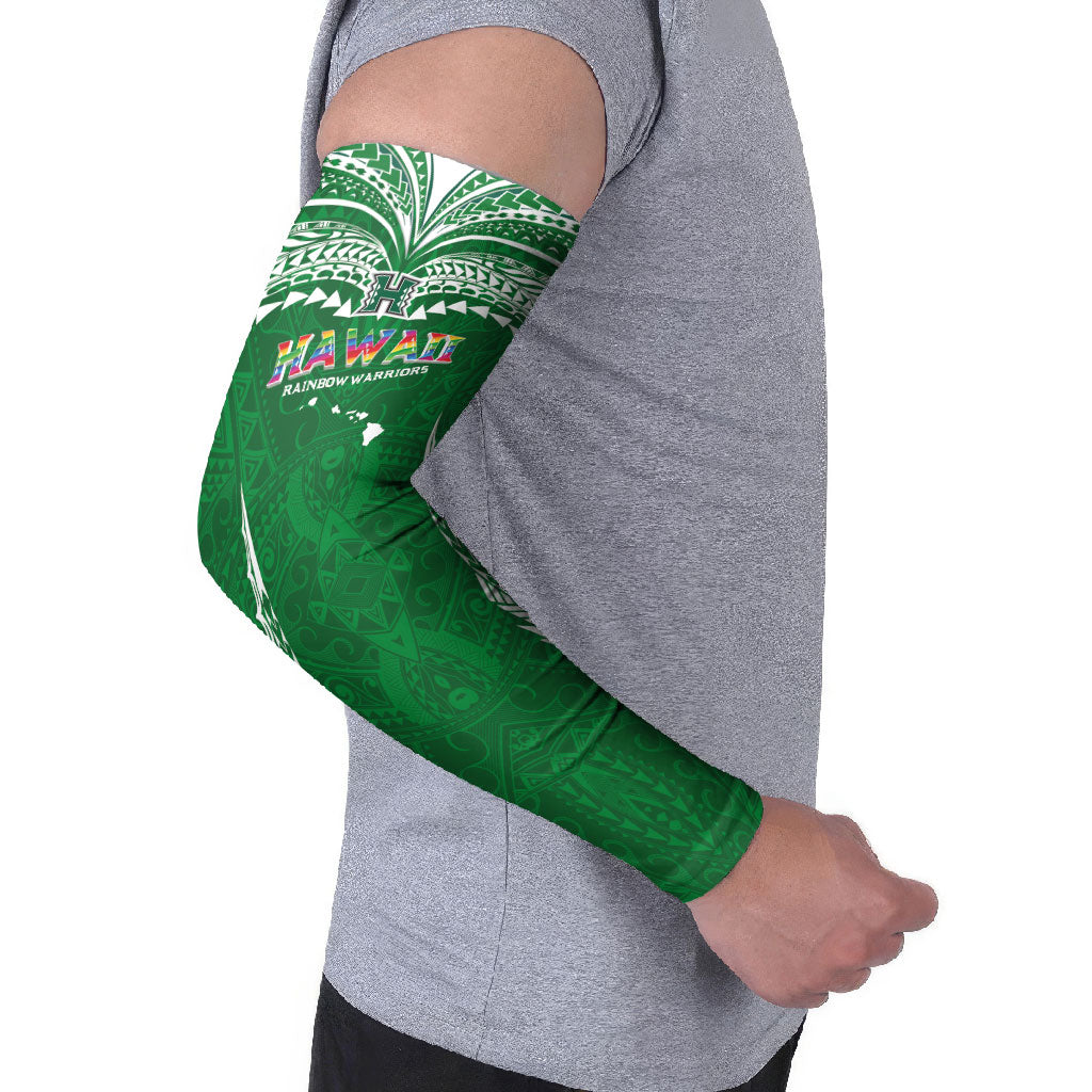 Custom Hawaii Rainbow Warriors Arm Sleeves Polynesian Motif Green Color LT03 - Polynesian Pride