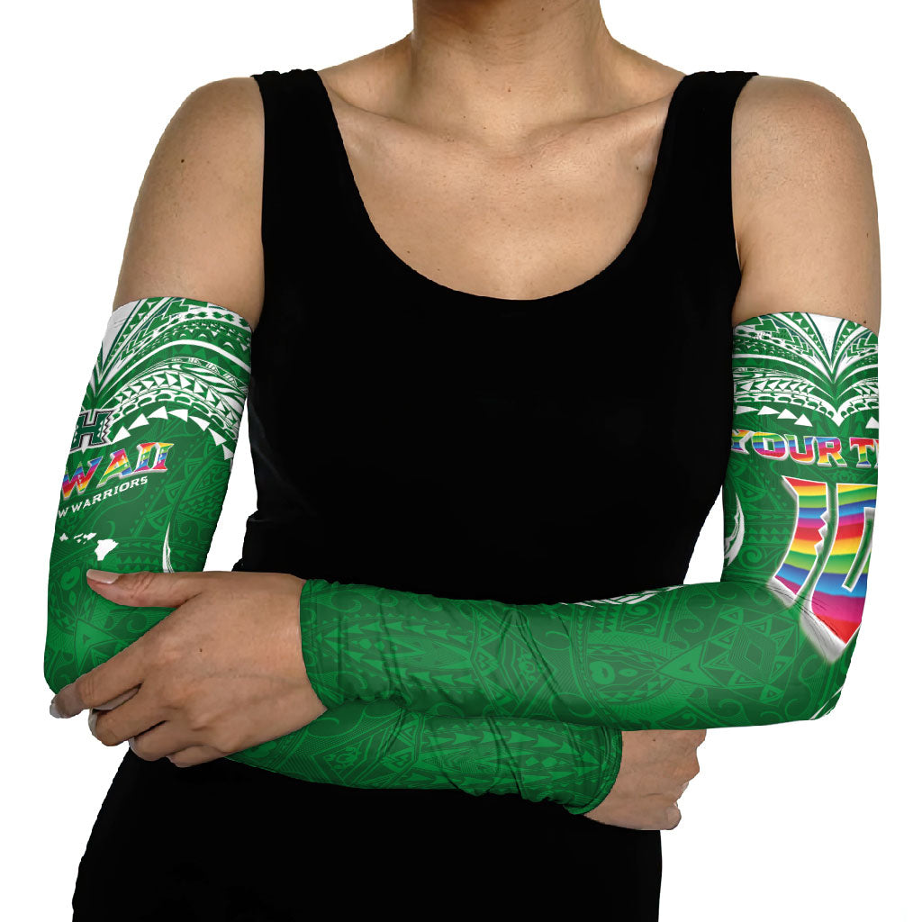 Custom Hawaii Rainbow Warriors Arm Sleeves Polynesian Motif Green Color LT03 - Polynesian Pride
