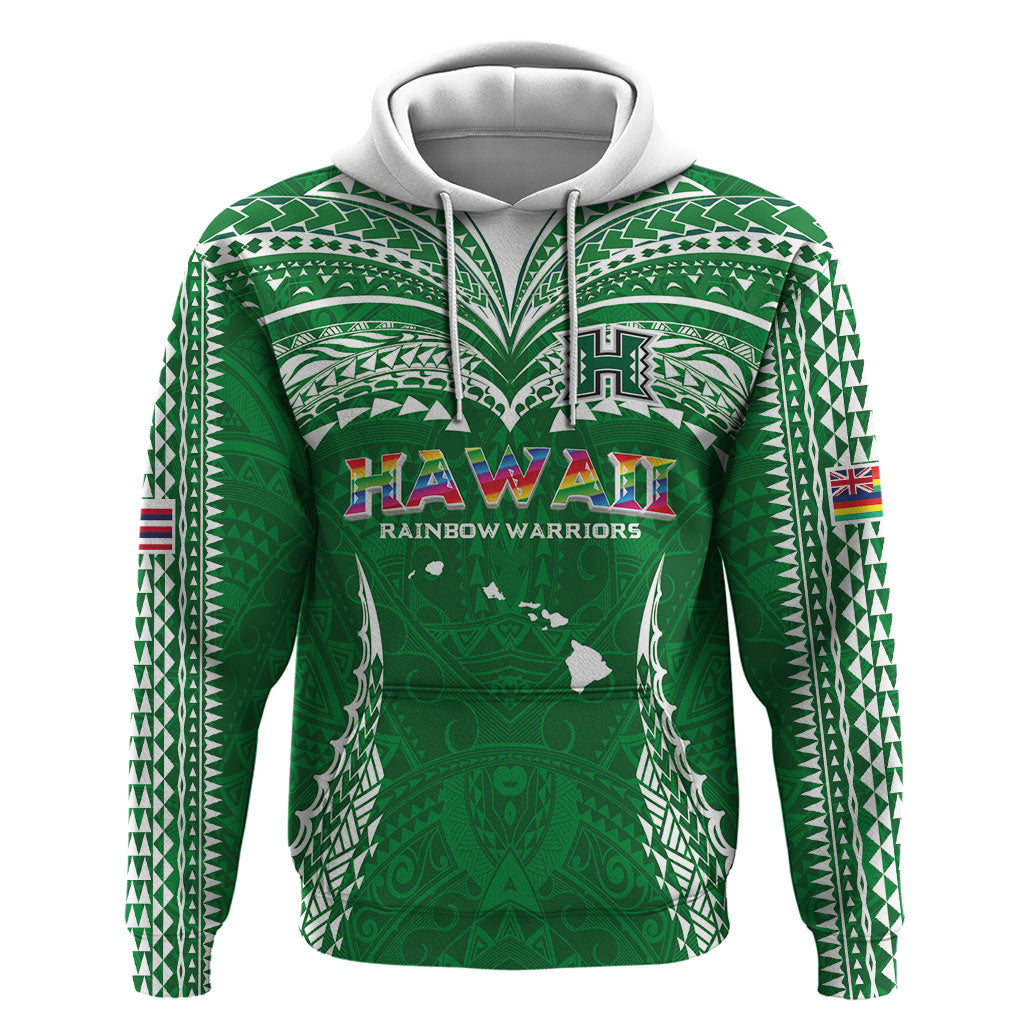 Custom Hawaii Rainbow Warriors Hoodie Polynesian Motif Green Color LT03 Pullover Hoodie Green - Polynesian Pride