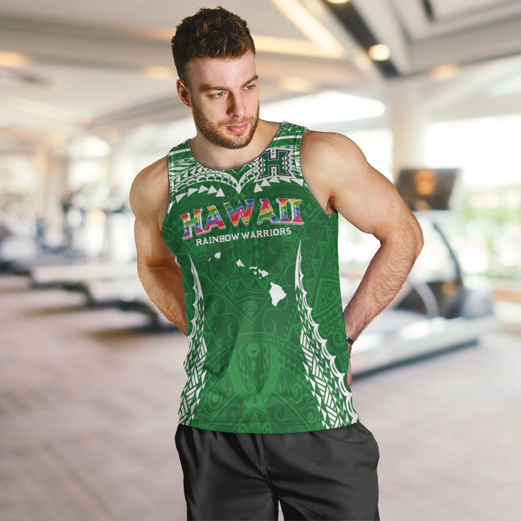 Custom Hawaii Rainbow Warriors Men Tank Top Polynesian Motif Green Color LT03 Green - Polynesian Pride
