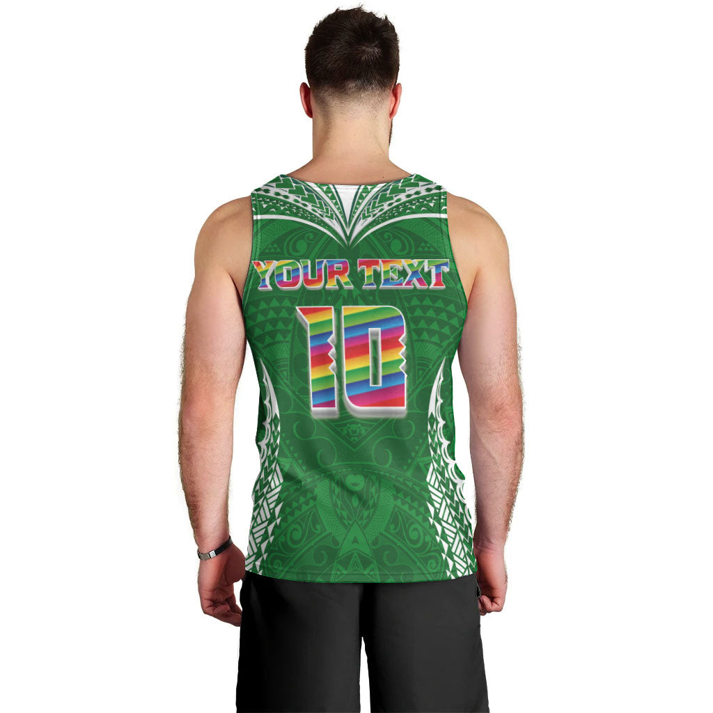 Custom Hawaii Rainbow Warriors Men Tank Top Polynesian Motif Green Color LT03 - Polynesian Pride