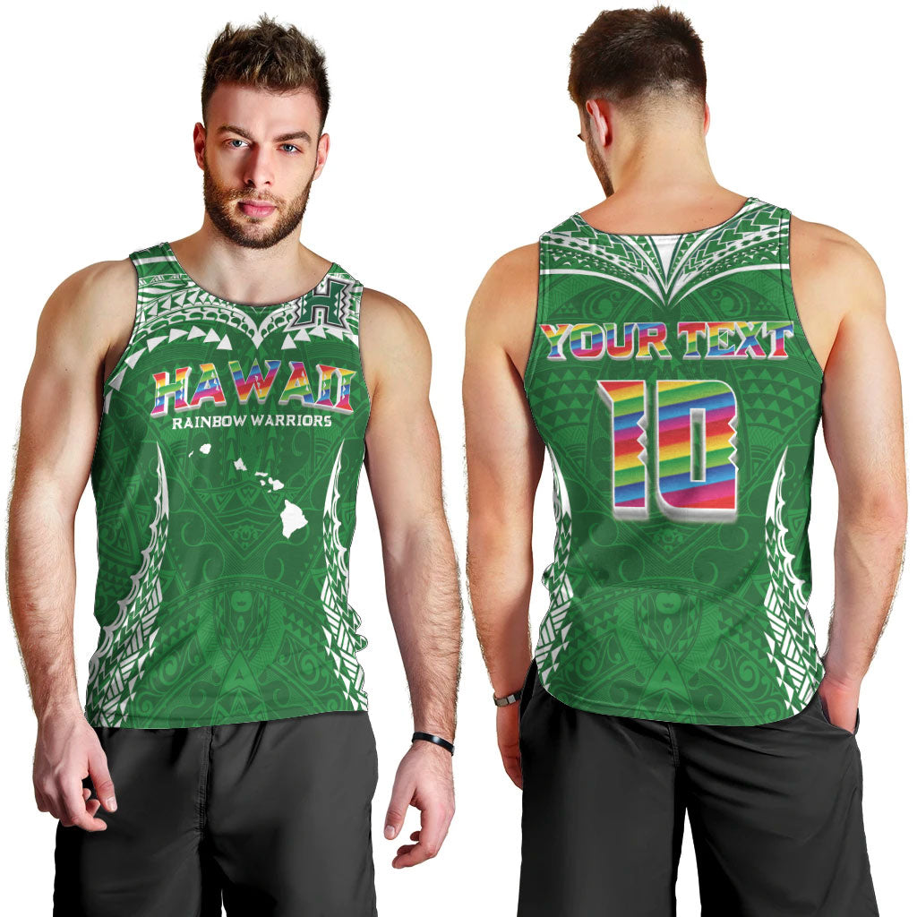 Custom Hawaii Rainbow Warriors Men Tank Top Polynesian Motif Green Color LT03 - Polynesian Pride