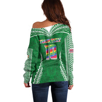 Custom Hawaii Rainbow Warriors Off Shoulder Sweater Polynesian Motif Green Color LT03 - Polynesian Pride