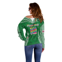 Custom Hawaii Rainbow Warriors Off Shoulder Sweater Polynesian Motif Green Color LT03 - Polynesian Pride
