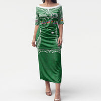 Custom Hawaii Rainbow Warriors Puletasi Polynesian Motif Green Color LT03 Long Dress Green - Polynesian Pride
