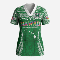 Custom Hawaii Rainbow Warriors Scrub Top Polynesian Motif Green Color LT03 Adult Green - Polynesian Pride