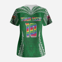 Custom Hawaii Rainbow Warriors Scrub Top Polynesian Motif Green Color LT03 - Polynesian Pride