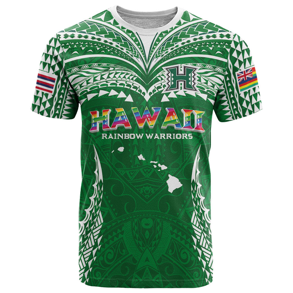 Custom Hawaii Rainbow Warriors T Shirt Polynesian Motif Green Color LT03 Green - Polynesian Pride