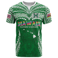 Custom Hawaii Rainbow Warriors T Shirt Polynesian Motif Green Color LT03 Green - Polynesian Pride