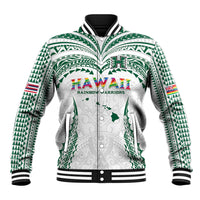 Custom Hawaii Rainbow Warriors Baseball Jacket Polynesian Motif White Color LT03 Unisex White - Polynesian Pride