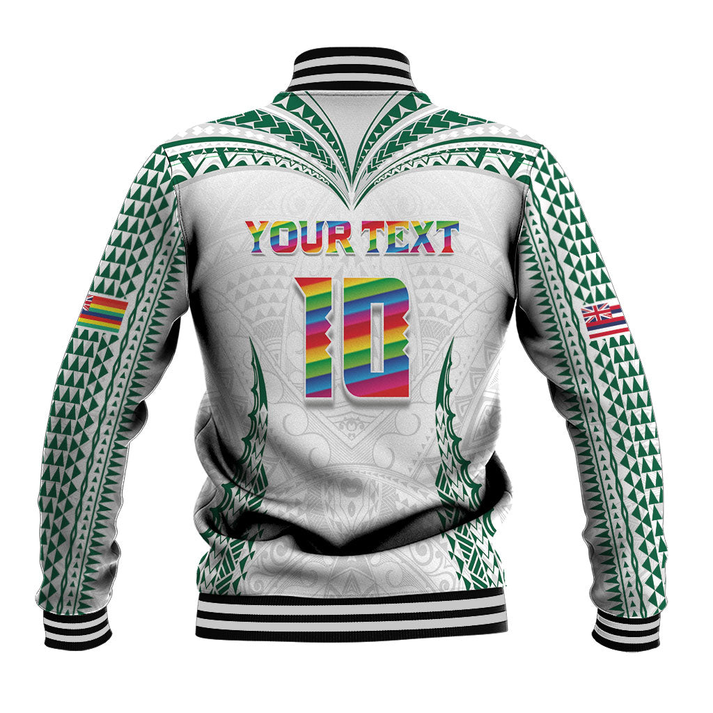 Custom Hawaii Rainbow Warriors Baseball Jacket Polynesian Motif White Color LT03 - Polynesian Pride