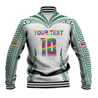 Custom Hawaii Rainbow Warriors Baseball Jacket Polynesian Motif White Color LT03 - Polynesian Pride
