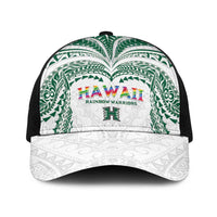 Hawaii Rainbow Warriors Baseball Net Cap Polynesian Motif White Color LT03 One Size Black White - Polynesian Pride