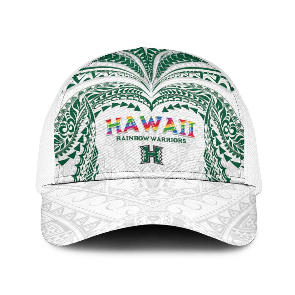 Hawaii Rainbow Warriors Baseball Net Cap Polynesian Motif White Color LT03 One Size White White - Polynesian Pride