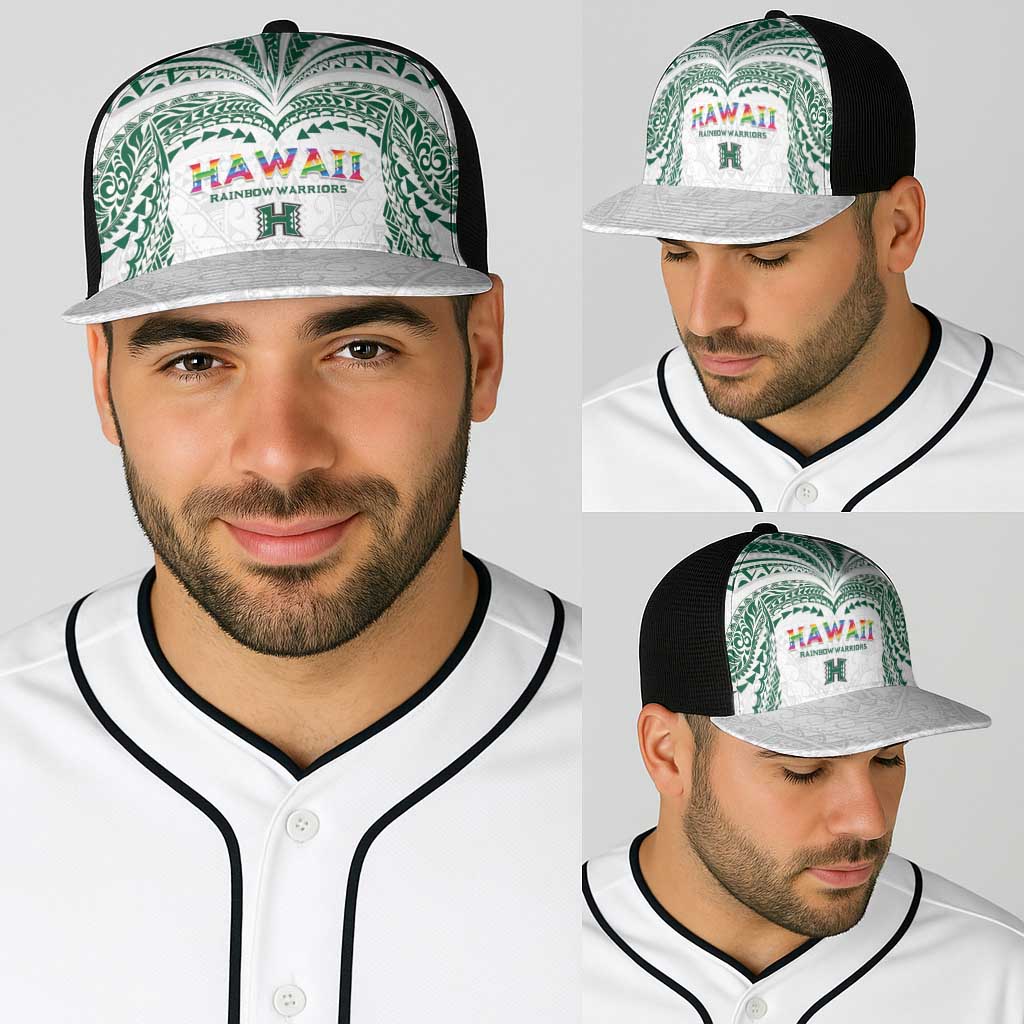 Hawaii Rainbow Warriors Baseball Net Cap Polynesian Motif White Color LT03 - Polynesian Pride