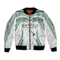 Custom Hawaii Rainbow Warriors Bomber Jacket Polynesian Motif White Color LT03 Unisex White - Polynesian Pride