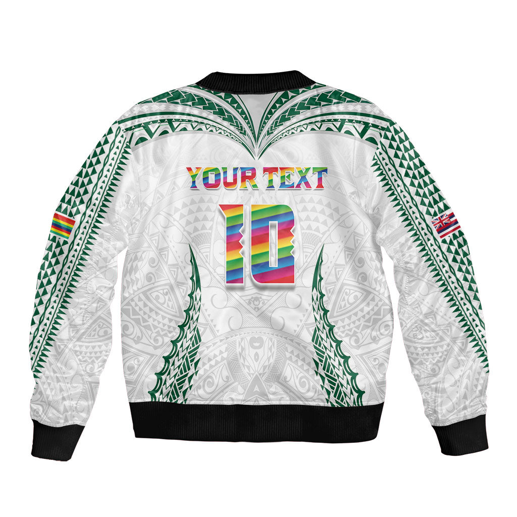 Custom Hawaii Rainbow Warriors Bomber Jacket Polynesian Motif White Color LT03 - Polynesian Pride