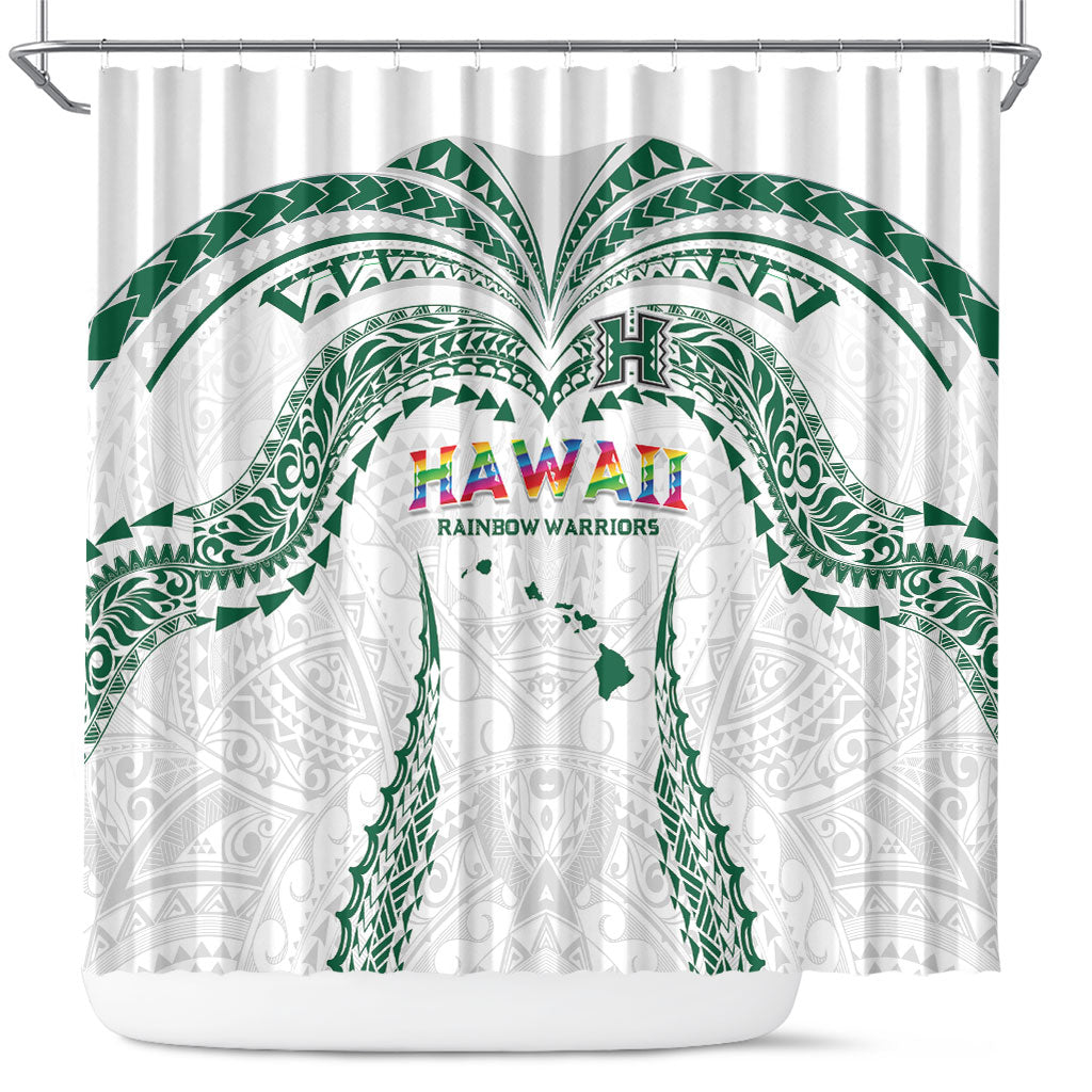 Hawaii Rainbow Warriors Shower Curtain Polynesian Motif White Color LT03 White - Polynesian Pride