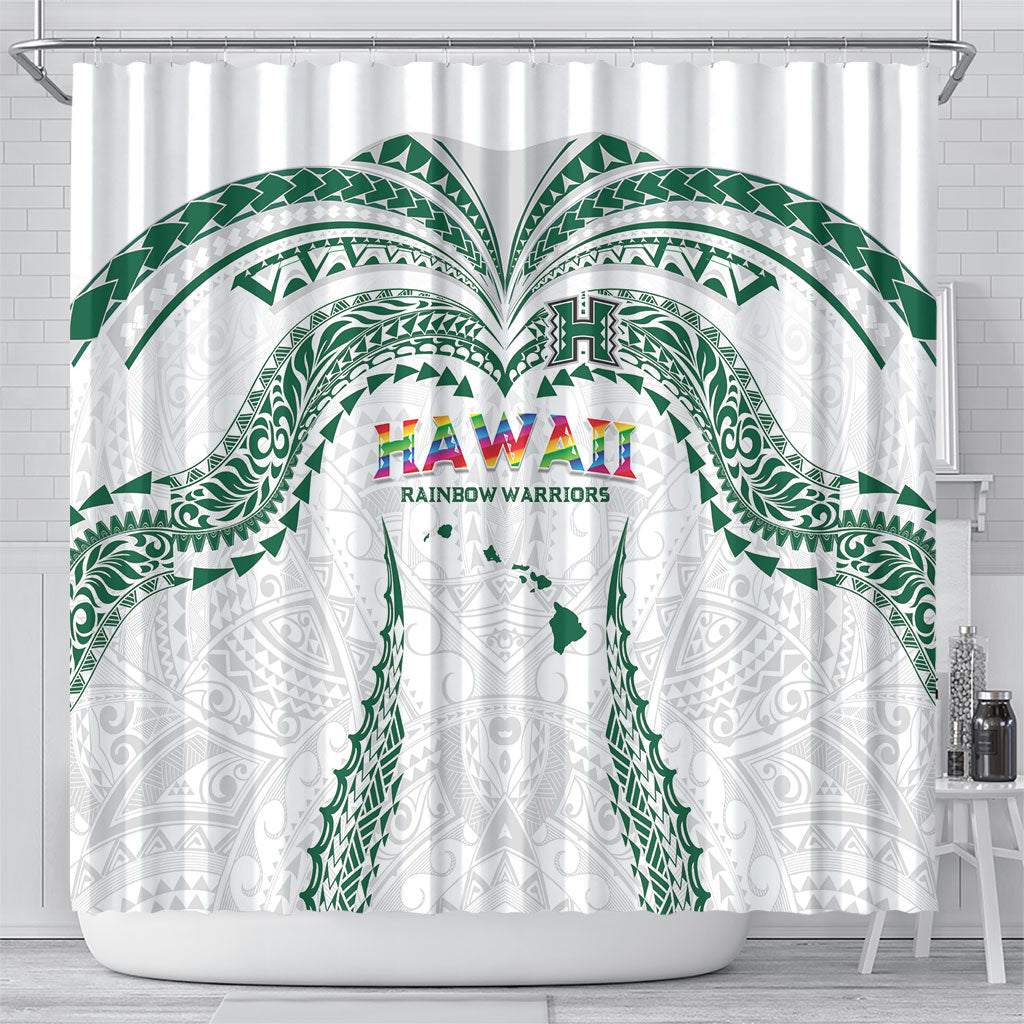 Hawaii Rainbow Warriors Shower Curtain Polynesian Motif White Color LT03 - Polynesian Pride