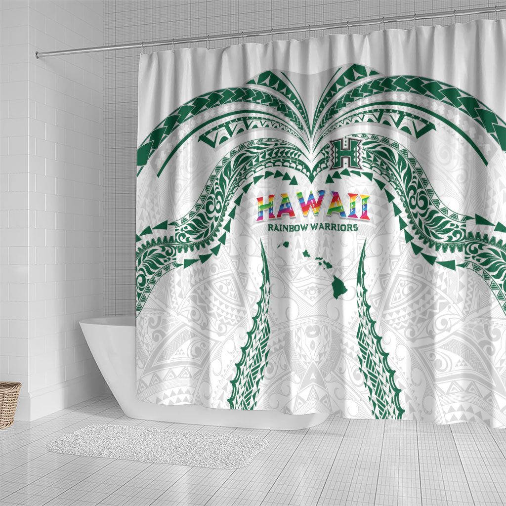 Hawaii Rainbow Warriors Shower Curtain Polynesian Motif White Color LT03 - Polynesian Pride
