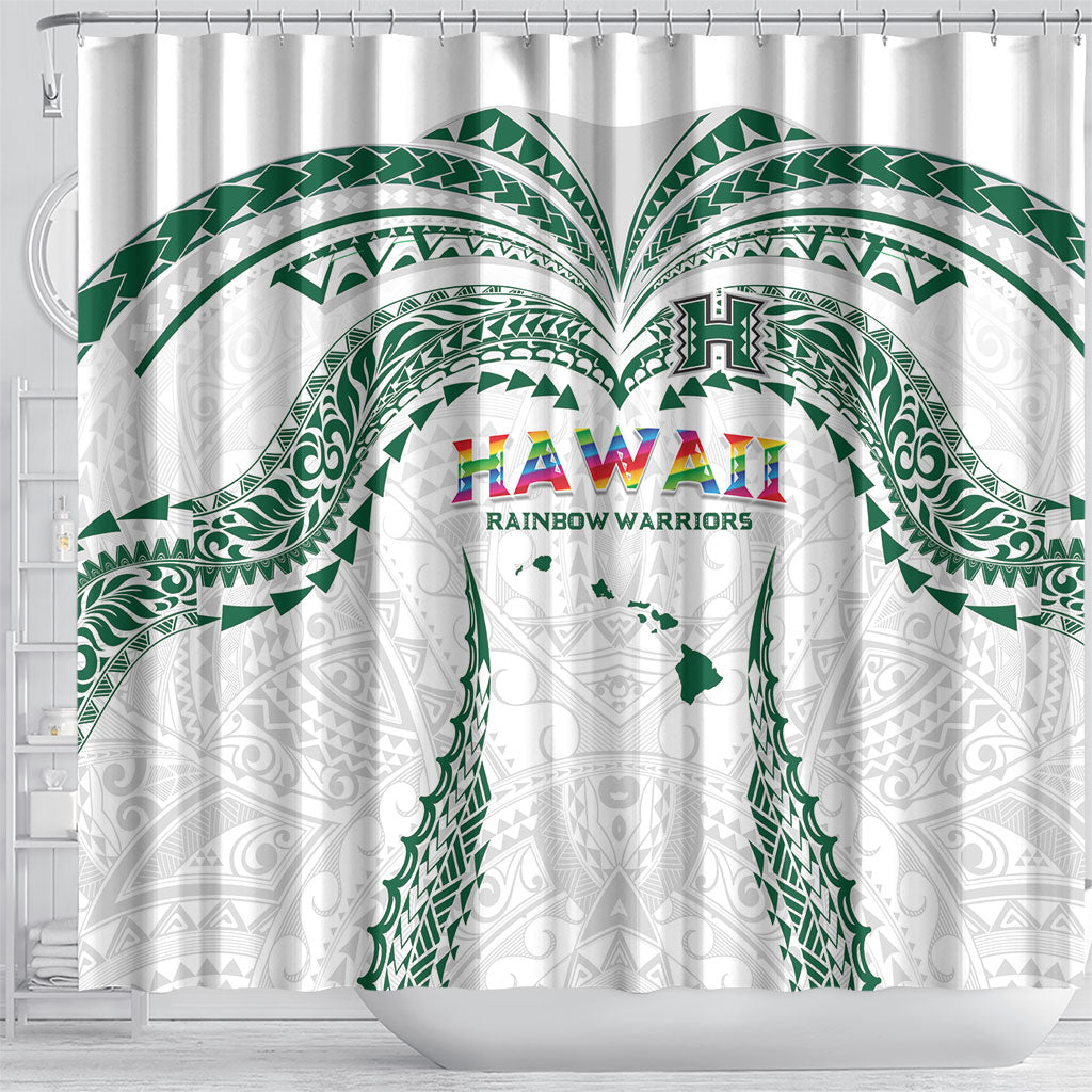 Hawaii Rainbow Warriors Shower Curtain Polynesian Motif White Color LT03 - Polynesian Pride