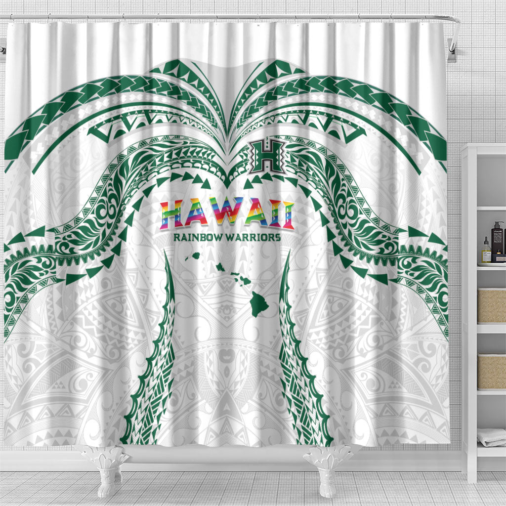 Hawaii Rainbow Warriors Shower Curtain Polynesian Motif White Color LT03 - Polynesian Pride