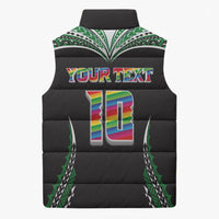 Custom Hawaii Rainbow Warriors Sleeveless Puffer Jacket Polynesian Motif Black Color LT03 - Polynesian Pride