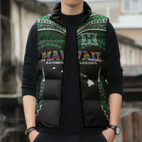 Custom Hawaii Rainbow Warriors Sleeveless Puffer Jacket Polynesian Motif Black Color LT03 - Polynesian Pride