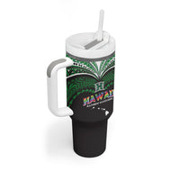 Custom Hawaii Rainbow Warriors Tumbler With Handle Polynesian Motif Black Color LT03 - Polynesian Pride