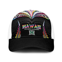 Hawaii Rainbow Warriors Baseball Net Cap Polynesian Motif Special Edition Rainbow Gradient LT03 One Size White Black - Polynesian Pride