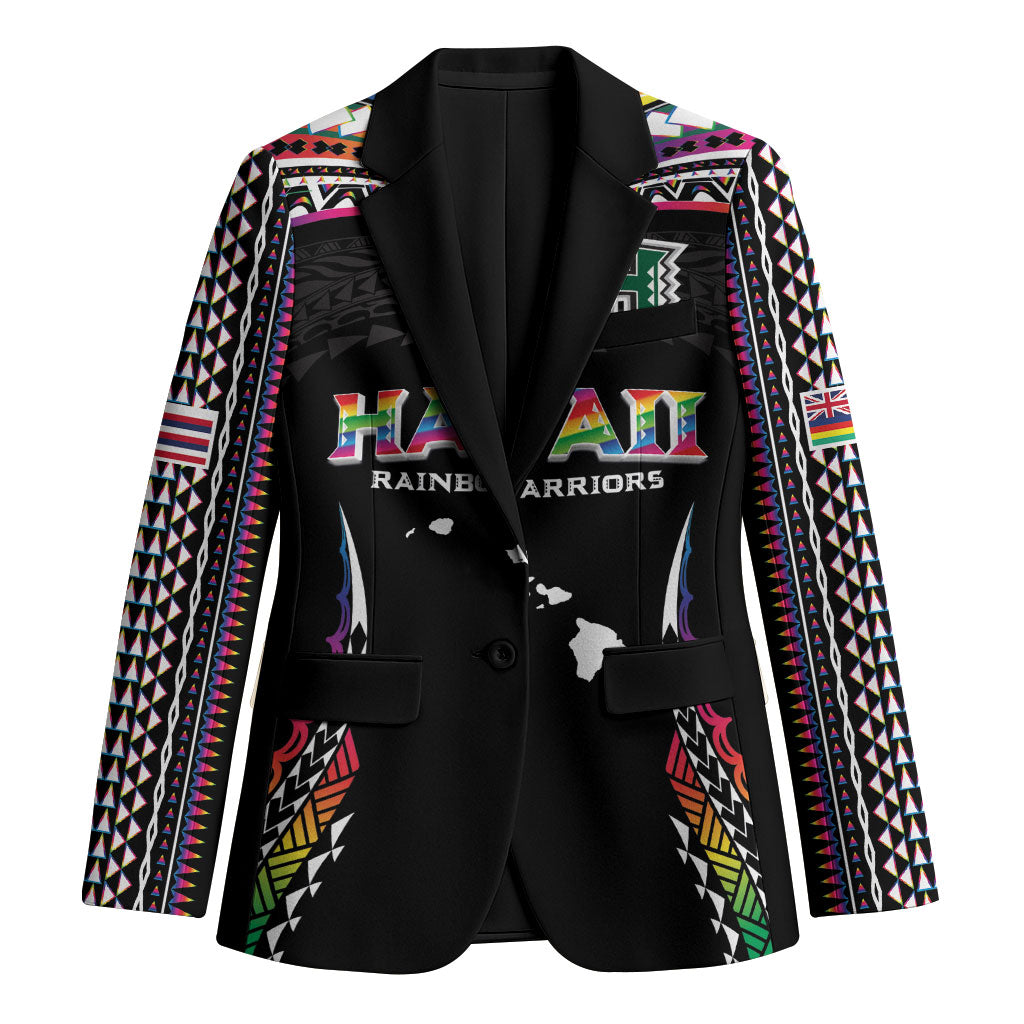 Custom Hawaii Rainbow Warriors Blazer Polynesian Motif Special Edition Rainbow Gradient LT03 Unisex Black - Polynesian Pride