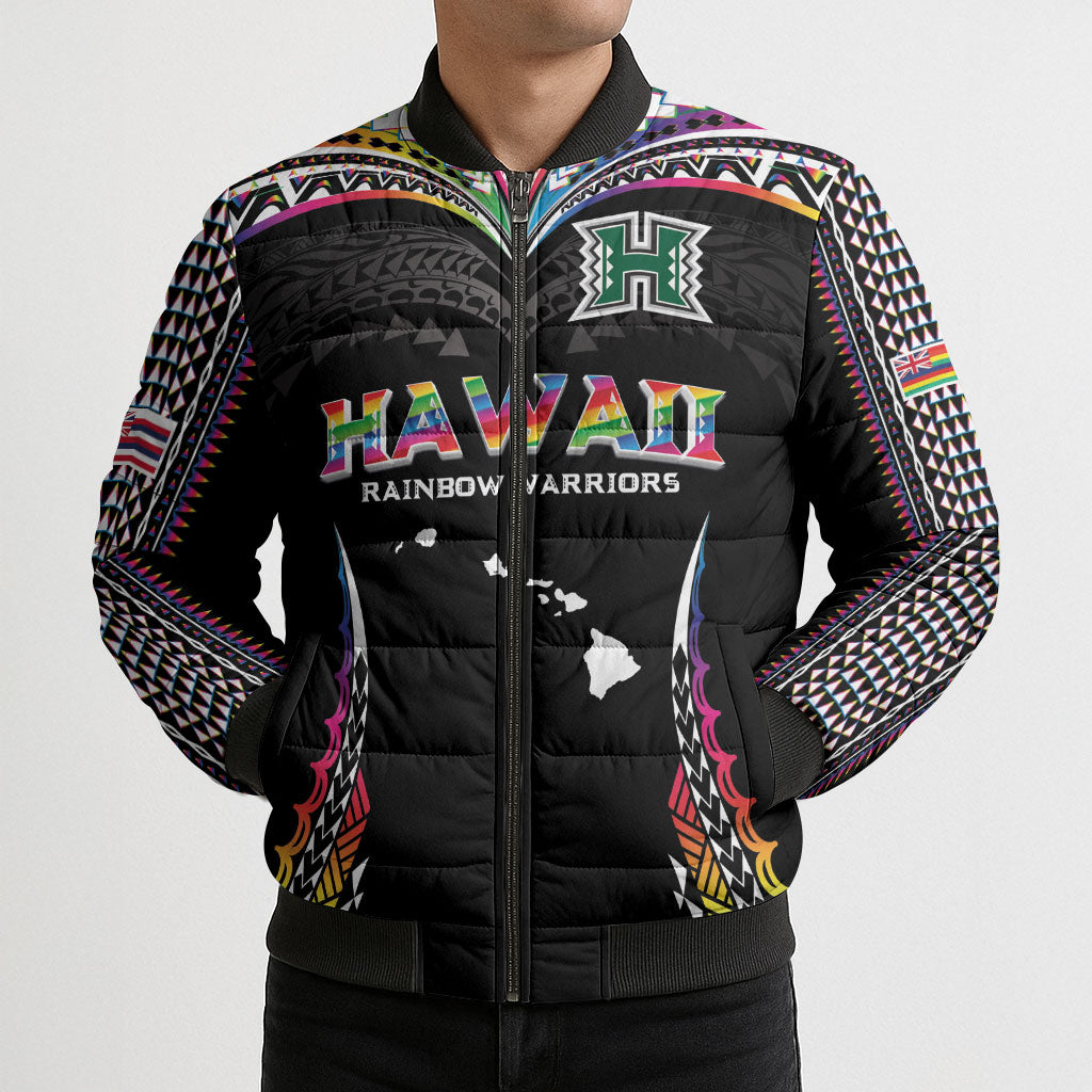 Custom Hawaii Rainbow Warriors Bomber Puffer Jacket Polynesian Motif Special Edition Rainbow Gradient LT03 - Polynesian Pride