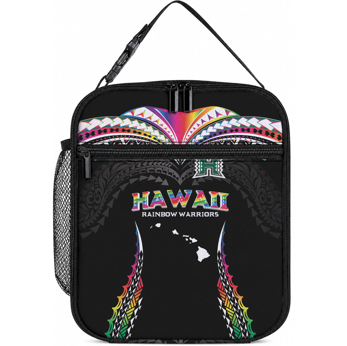 Hawaii Rainbow Warriors Lunch Bag Polynesian Motif Special Edition Rainbow Gradient LT03 10.2 × 8.3 × 4.3 inch Black - Polynesian Pride