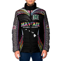 Custom Hawaii Rainbow Warriors Padded Jacket Polynesian Motif Special Edition Rainbow Gradient LT03 Men Black - Polynesian Pride