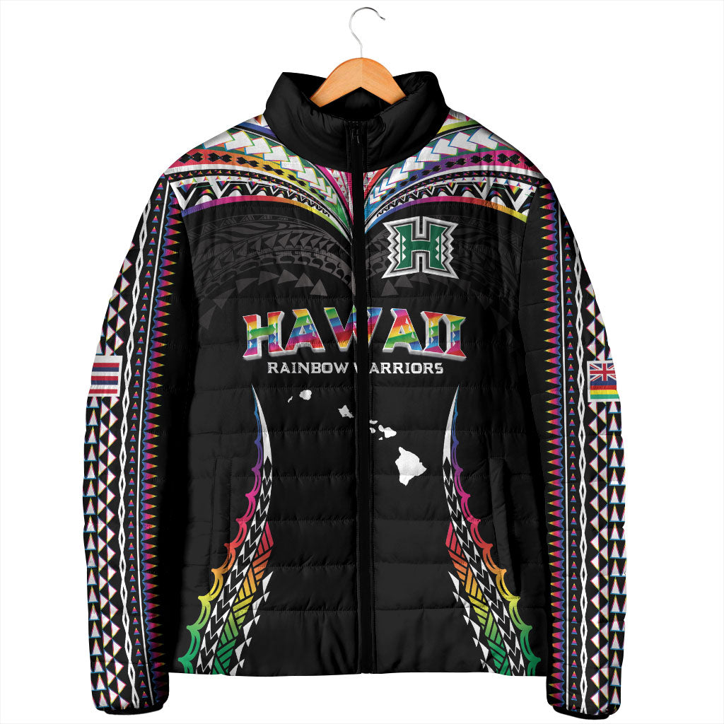 Custom Hawaii Rainbow Warriors Padded Jacket Polynesian Motif Special Edition Rainbow Gradient LT03 - Polynesian Pride