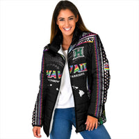 Custom Hawaii Rainbow Warriors Padded Jacket Polynesian Motif Special Edition Rainbow Gradient LT03 Women Black - Polynesian Pride