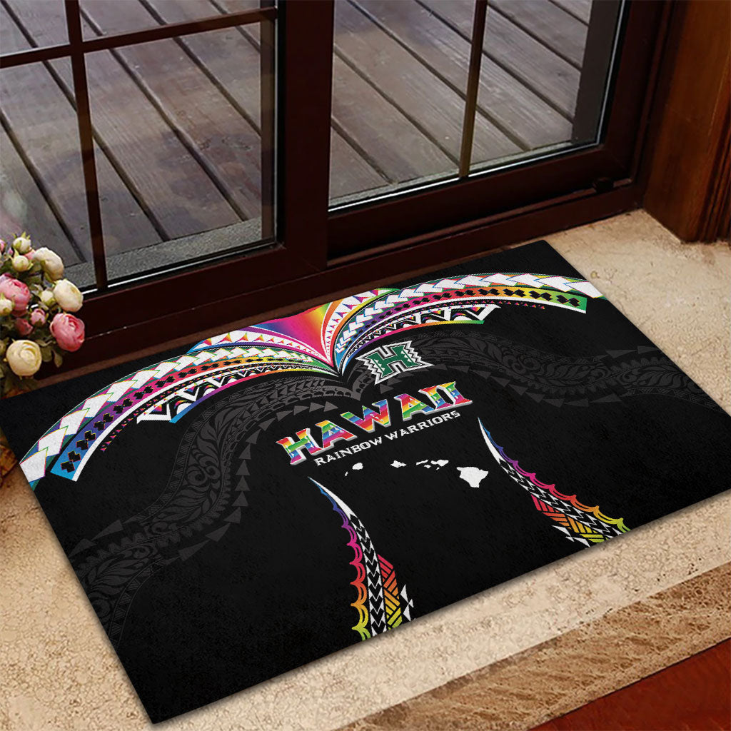 Hawaii Rainbow Warriors Rubber Doormat Polynesian Motif Special Edition Rainbow Gradient LT03 - Polynesian Pride