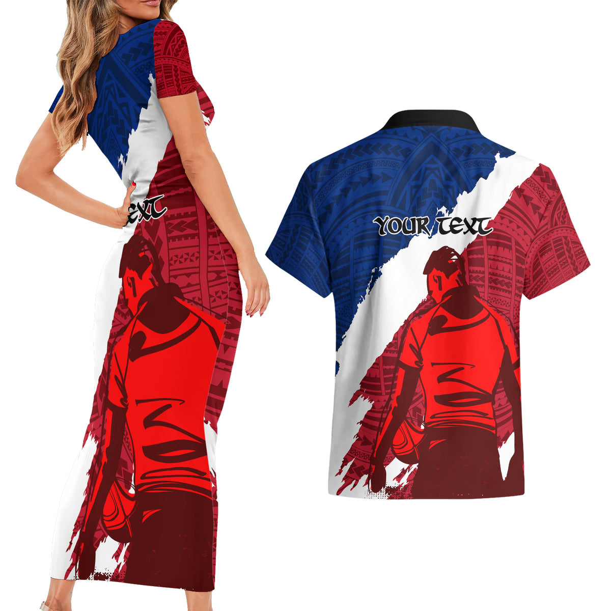 Custom Samoa Rugby Couples Matching Short Sleeve Bodycon Dress and Hawaiian Shirt Siva Tau Dance Polynesian Tattoo Brush Style LT03 - Polynesian Pride