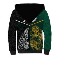South Africa and New Zealand Sherpa Hoodie King Protea and Silver Fern Mix Culture Pattern LT03 - Polynesian Pride
