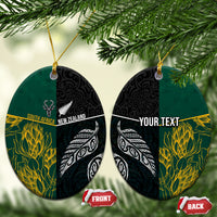 Personalised South Africa and New Zealand Ceramic Ornament King Protea and Silver Fern Mix Culture Pattern LT03 Oval Black - Polynesian Pride