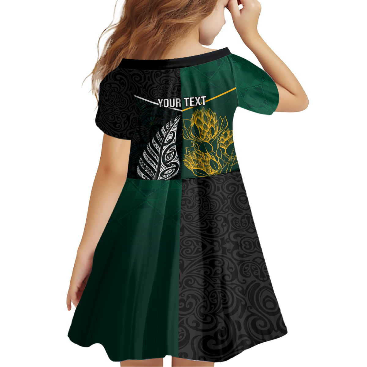 Personalised South Africa and New Zealand Family Matching Short Sleeve Bodycon Dress and Hawaiian Shirt King Protea and Silver Fern Mix Culture Pattern LT03 - Polynesian Pride